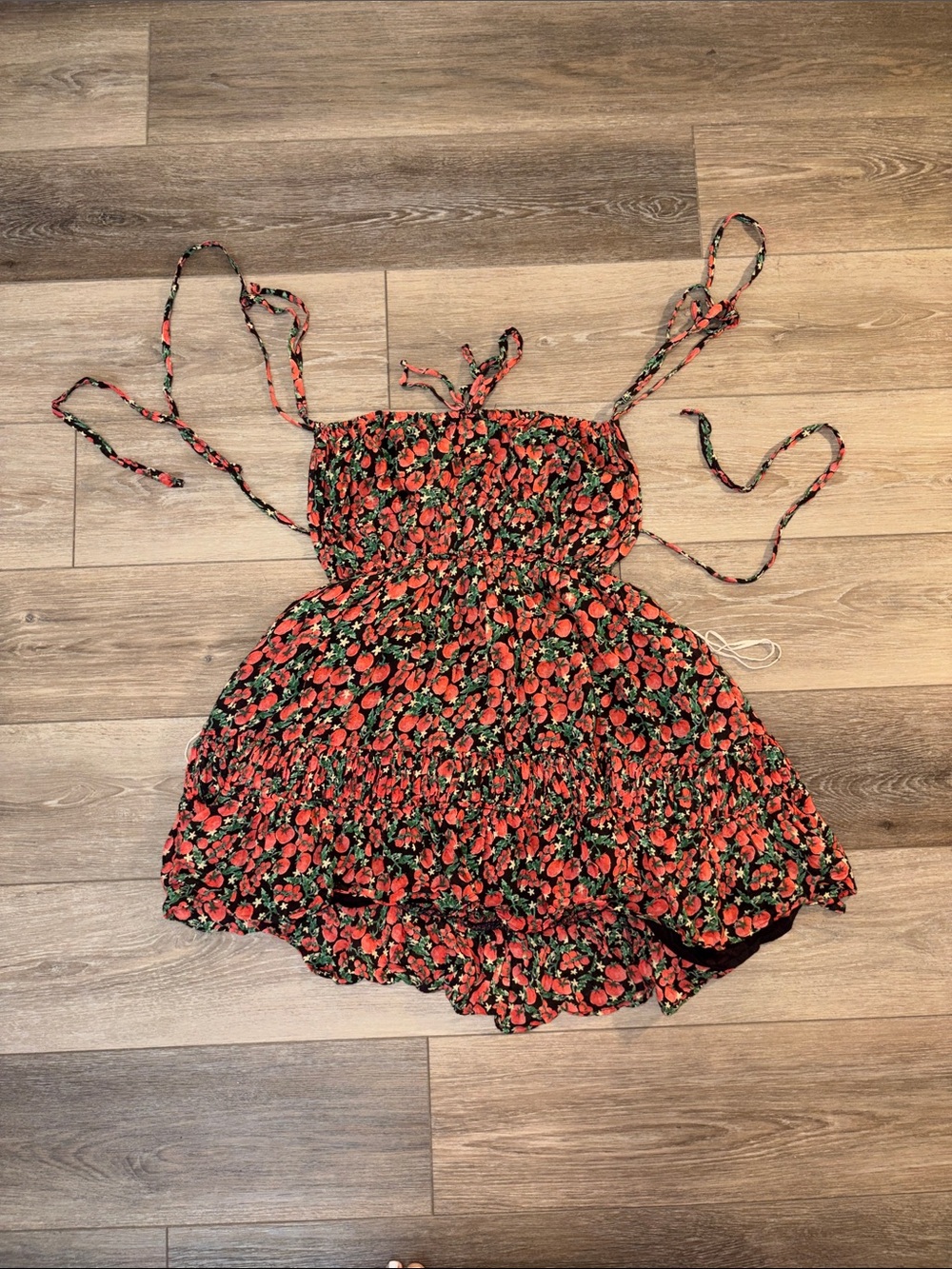 Girls Floral Red Black Smocked Skirted Bottoms taking sides dress tomato